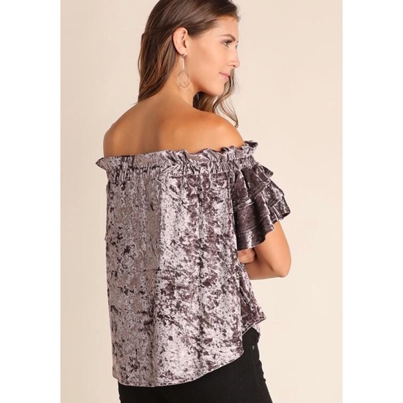 ❗️CLOSING SALE❗️ Titanium Off Shoulder Velvet Top - Picture 2 of 3